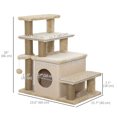 thumbnail image 3 of PawHut Adjustable Height Cat Stairs with Scratching Post for Sofa, Beige, 3 of 10