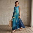 thumbnail image 3 of Jiueut Crane Bird Watercolor Mountain Print Summer Dresses for Women Flowy Casual Midi Dress Beach Vacation Sundresses with Pockets Round Neck Sleeveless Breathable Loose Fit Resort Wear, L, 3 of 7