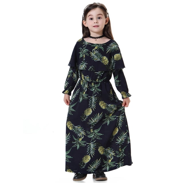 Robes Filles Imprimé Floral Ethnique Manches Longues Tenue Décontractée pour Enfants Tunique Traditionnelle Mi-Longue Usage Quotidien Adapté à Toutes les Saisons