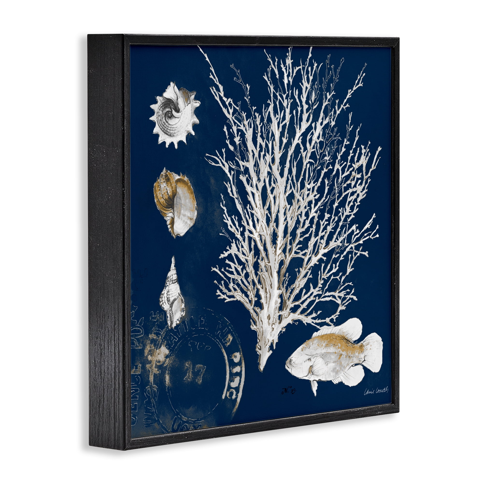 Stupell Industries Coral Medley on Navy Black Framed Giclee Art, design by Lanie Loreth