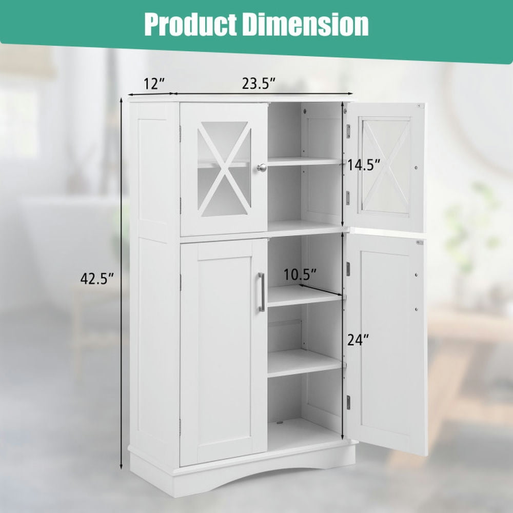 Finihen Bathroom Storage Cabinet, Bathroom Floor Cabinet, 4 Doors Freeestanding Bathroom Floor Cabinet with Adjustable Shelves, for Bathroom, Living Room, Bedroom, Kitchen, White Finihen Bathroom Storage Cabinet, Bathroom Floor Cabinet, 4 Doors Freeestanding Bathroom Floor Cabinet with Adjustable Shelves, for Bathroom, Living Room, Bedroom, Kitchen, White