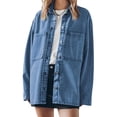 thumbnail image 2 of Womens Oversized Jean Jacket Casual Button Up Denim Overshirt Trendy Long Sleeve Denim Jacket Coat, 2 of 9