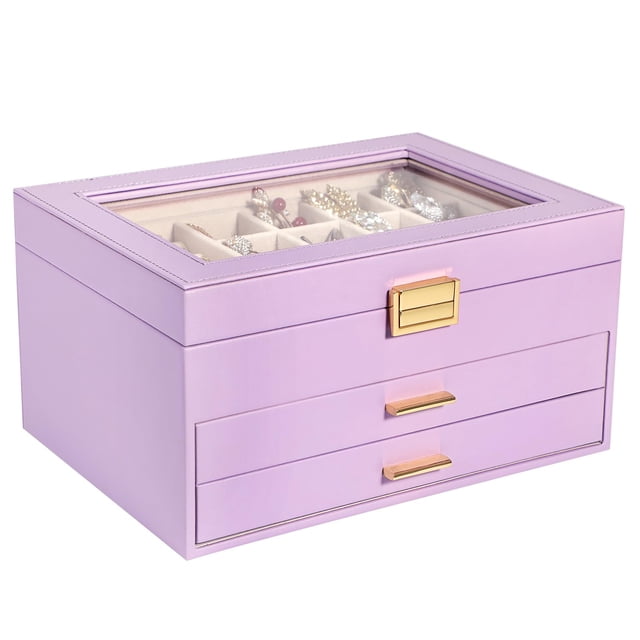 Caja de Joyas Voova de 3 Capas en Cuero PU Lavanda 25x18x13 cm