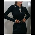 thumbnail image 4 of Suéteres de Mujer, Tops de Larga con Cuello en V, de Punto Acanalado, Ajustados, Informales, Básicos para el Trabajo. Negro S, 4 of 7