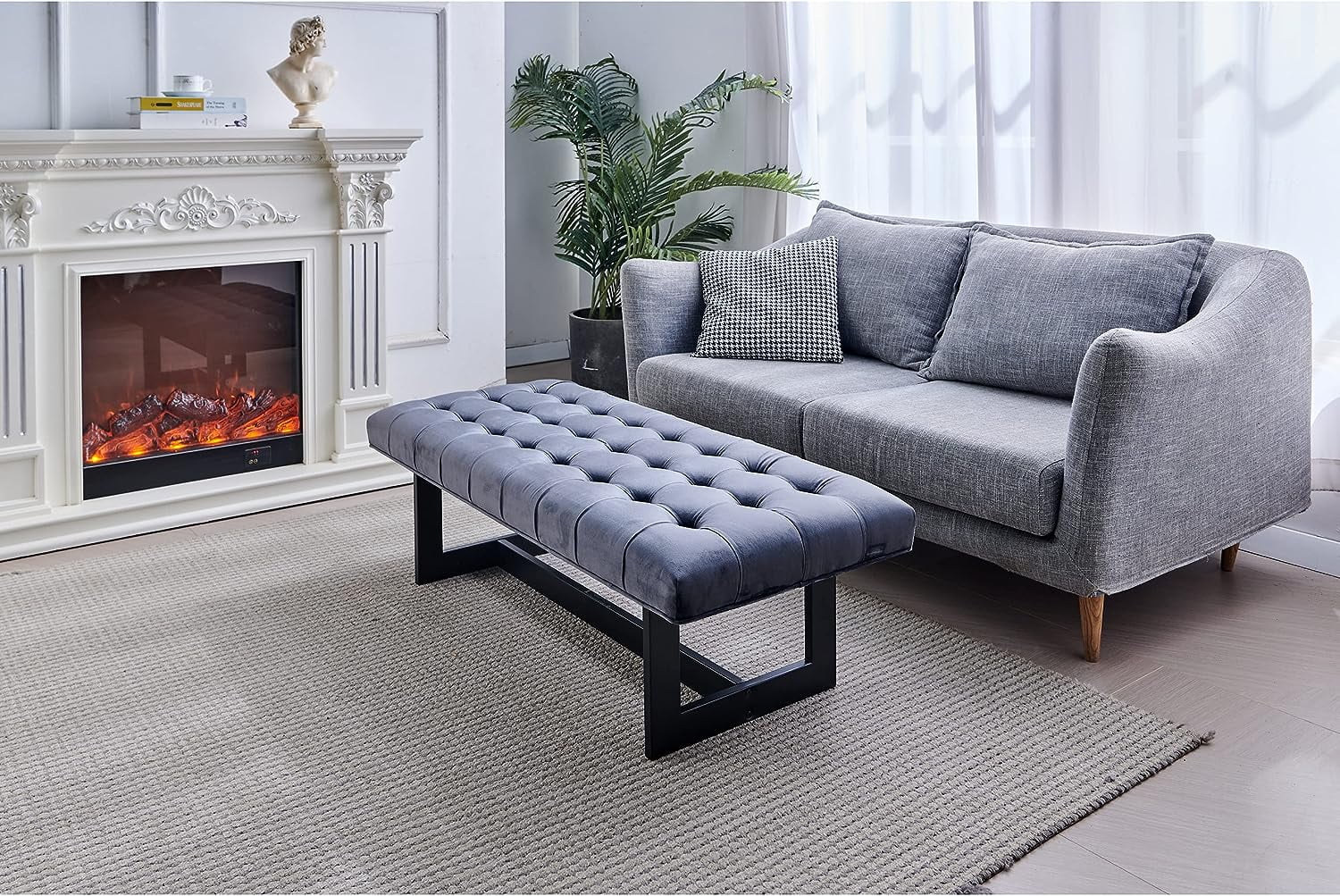 Nathaniel Home 48'' Button-Tufted Accent Bench, Dark Gray