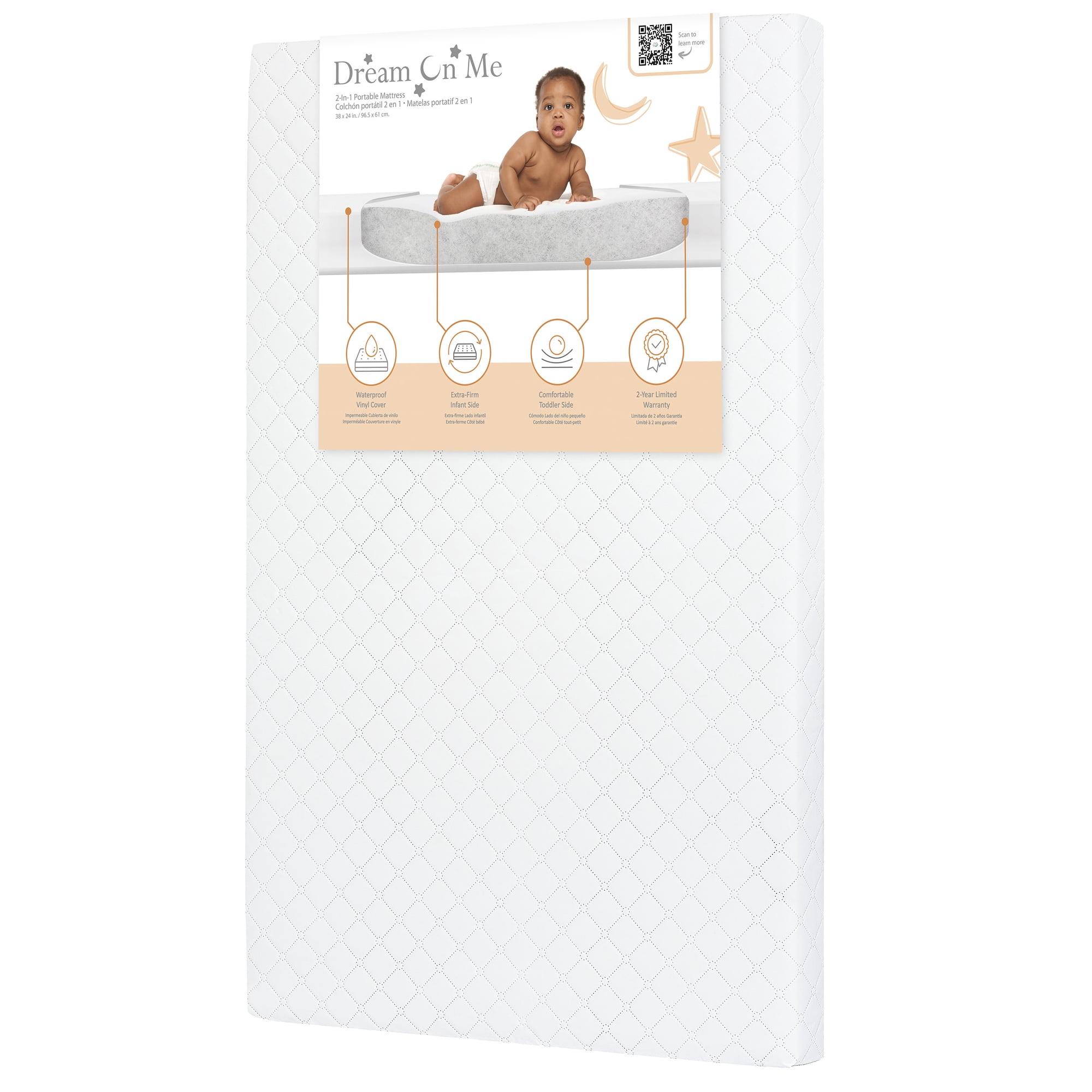 Dream On Me Sunset 3” Extra Firm Mini Crib Mattress | Greenguard Gold Certified | Waterproof Vinyl Cover | Fits Mini and Portable Cribs