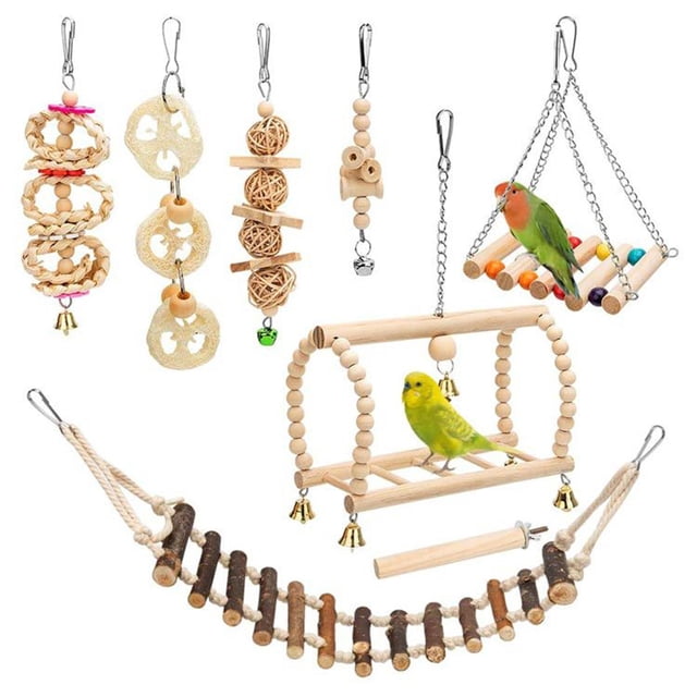 8PCS Bird Cage Accessories Bell Chewing Toy Pet For Small Parakeets Cockatiels Conures Finches Budgie Macaws Birdcage Stands
