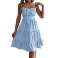 thumbnail image 3 of Rvasteizo Women Solid Midi Dress Sleeveless Smocked Bodice Tiered Summer Casual Wear, 3 of 5