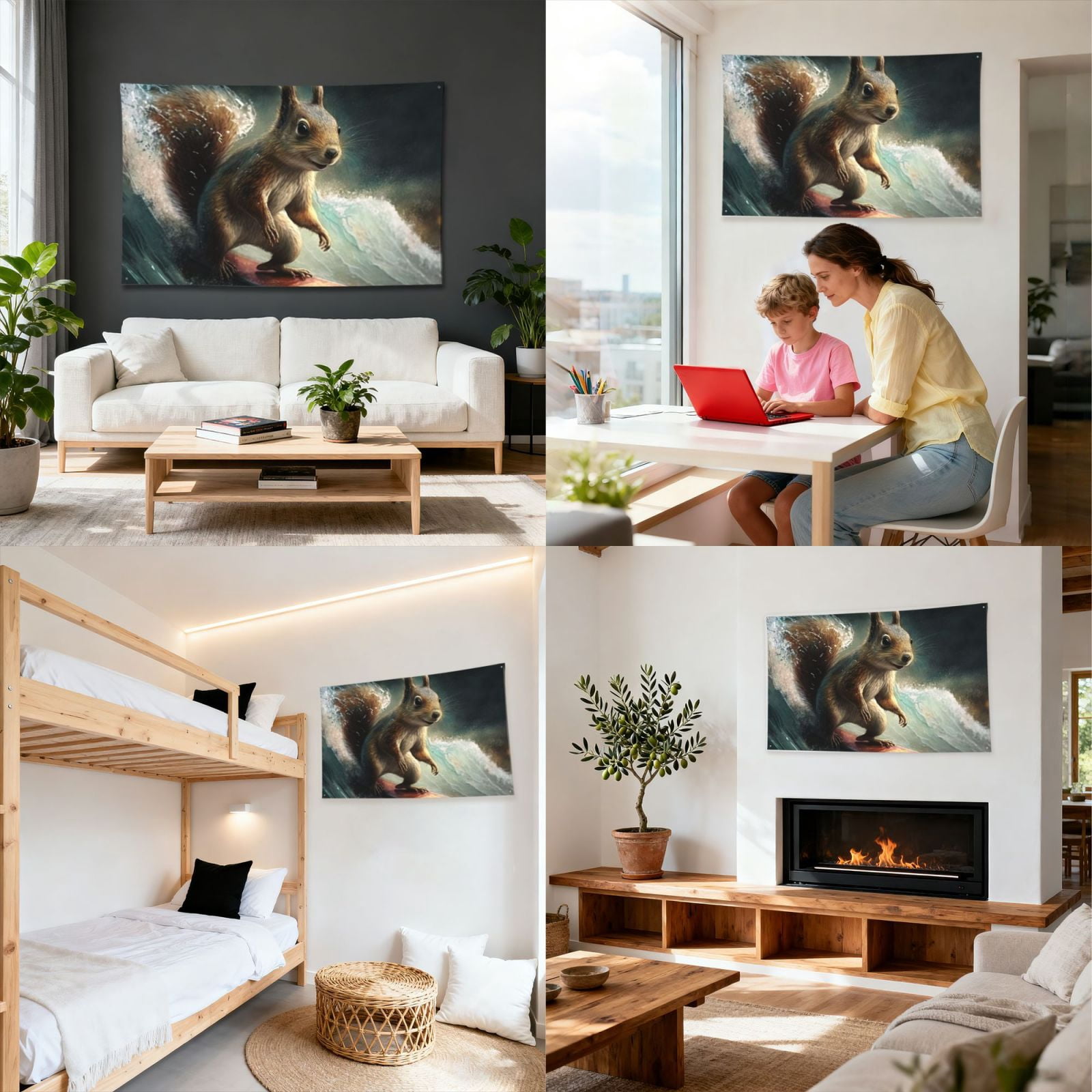 Squirrel Surf Funny Four Hole Decorated Banner Flag for Garden Yard Home Decoration Indoor Outdoor 4x6 Ft