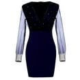 thumbnail image 5 of HAPIMO Summer Mini Bodycon Pencil Dress for Women Sale Solid Sequin Shiny Boho Beach Fit V Neck Sundress for Girls Elegant Party Club Vintage Mesh Sleeve Holiday Blue S, 5 of 6