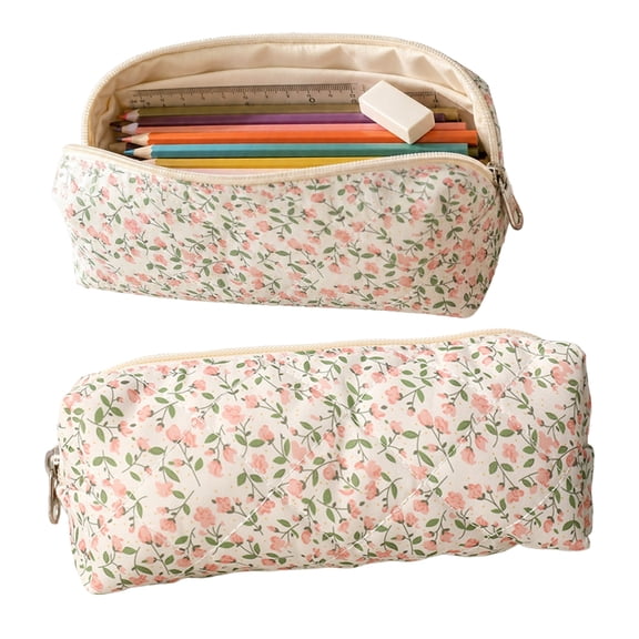 Qocolcyl Under 1 Dollar Large Capacity Floral Pencil Case & Pencil Box, Cloth Pouch, Multi-purpose Makeup Organizer, Portable Travel Storage Bag for Classroom, Office, Home