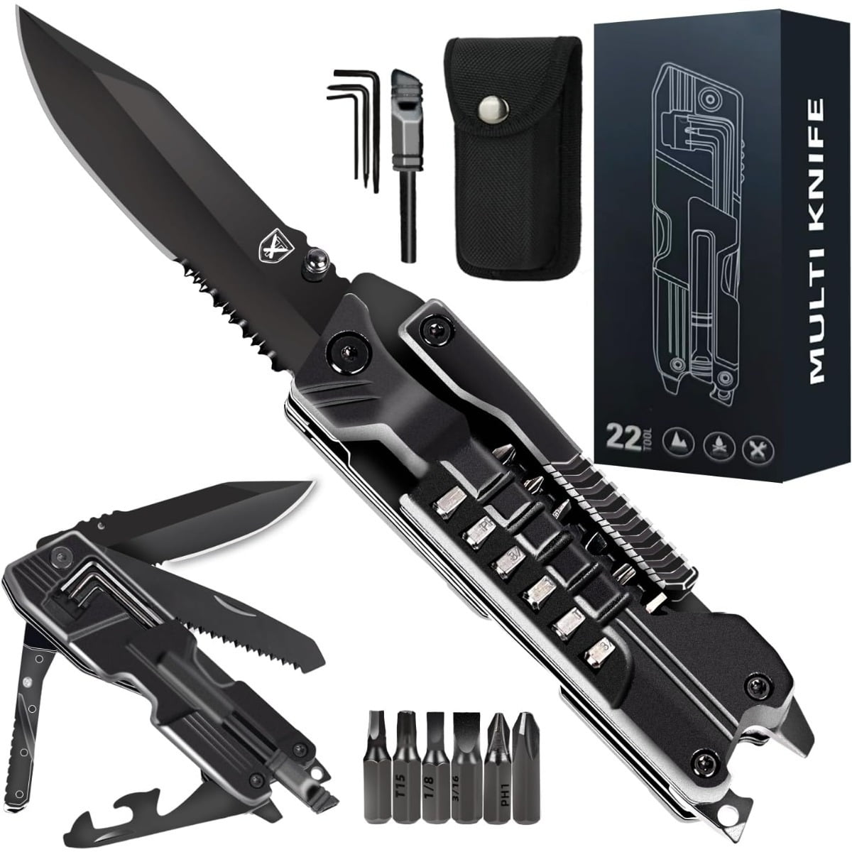 21-in-1 Multitool Pocket Knife for Men – Folding Camping & Survival Tool – Compact Outdoor Gift for Dad