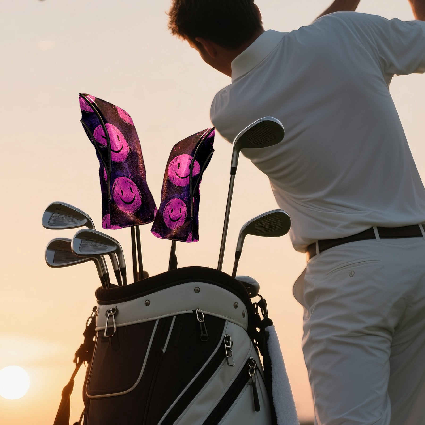 Golf Head Covers Interesting Patterns for Driver, Wood & Hybrid, Premium Waterproof PU Leather with Plush Lining, Unique Abstract Golf Gifts