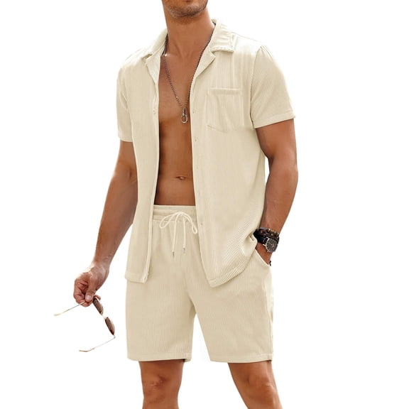 COOFANDY Men's 2 Piece Short Sleeve Shirt & Shorts Set Casual Button Down Summer Beach Outfit