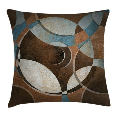 Contemporary Cushion Cover - Abstract Throw Pillow Cushion Cover, Grunge Vintage Style Contemporary Circular Round Geometric Figures Artwork, Decorative Square Accent Pillow Case, 16 X 16 Inches, Umber Slate Blue, by Ambesonne
