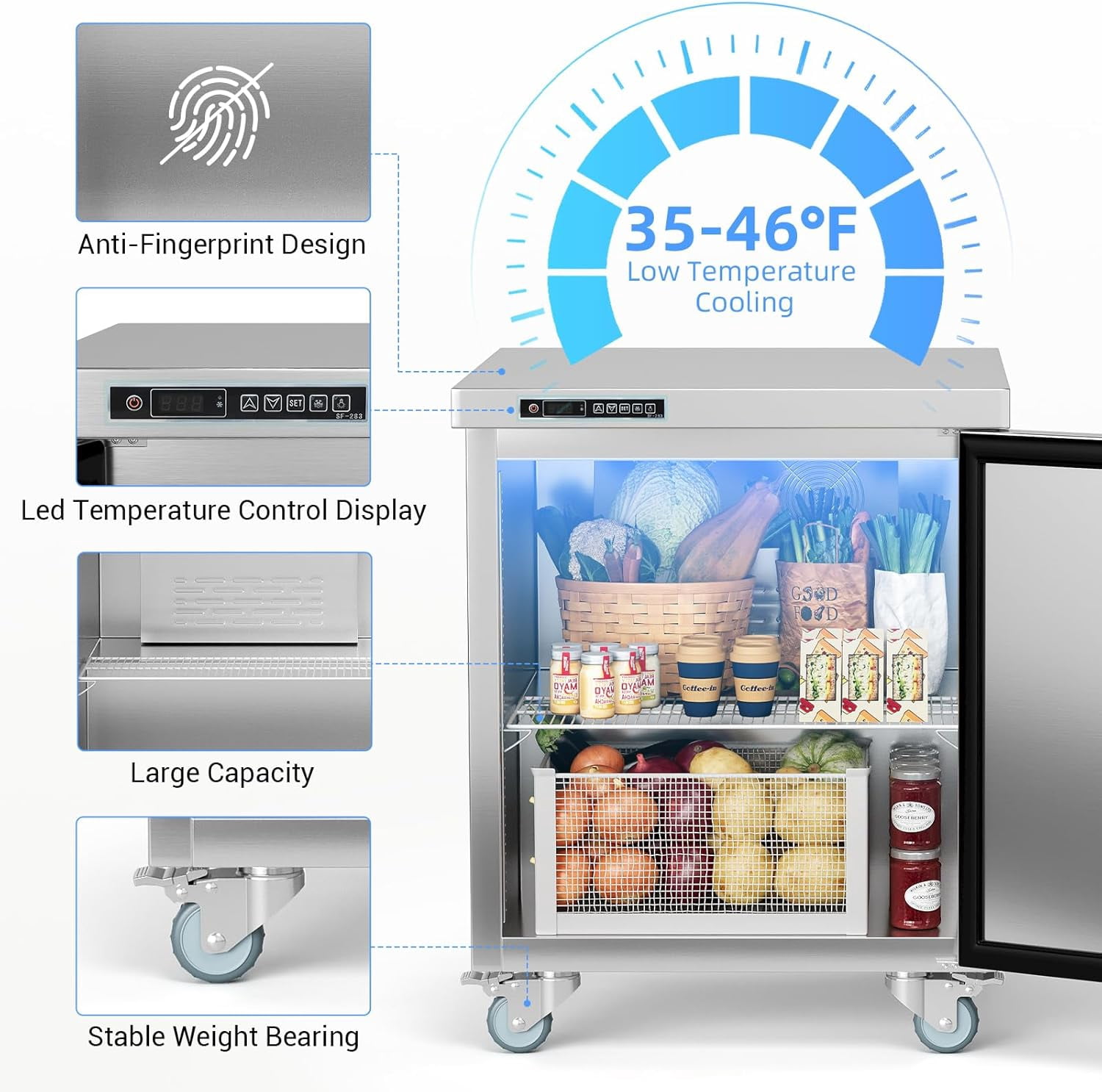 1pcs Stainless Steel Commercial Small Refrigerator - Kitchen Cooling Appliance, Bar Fridge, Beverage Cooler, Countertop Fridge, Compact Cooler