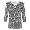 thumbnail image 4 of Sequin Tops Women 2026 Mardi Gras Glitter Print 3/4 Length Sleeve Crewneck T-Shirts Party Vacation Casual Outfits Classic Fit Blouses, 4 of 4