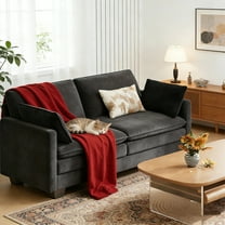 Loveseat, Lofka 75" Corduroy Loveseat Sofa, Oversized Upholstered 2-Seater Fluffy Cloud Sleeper Couch for Living Room/Apt, Black Couch