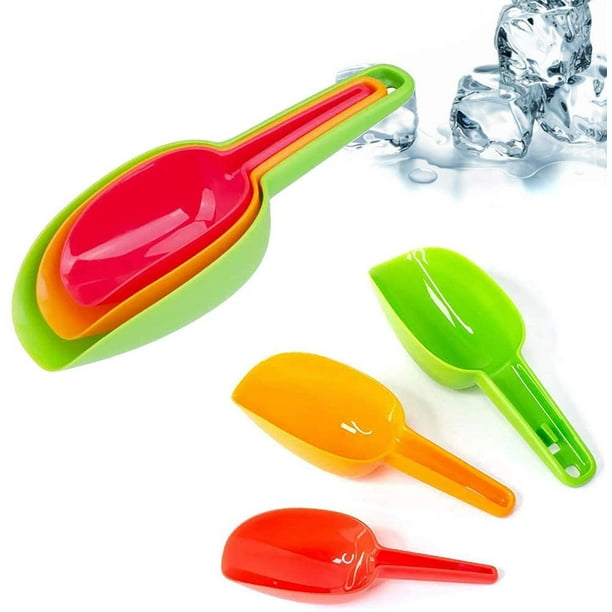Paquete de 3 palas de hielo, pala de alimentación para mascotas, pala de comida para gatos, pala de perro, pala de cocina de plástico multiusos, harina, polvo, comida seca, palomitas de maíz, pala de café en grano Ormromra LRWJ783