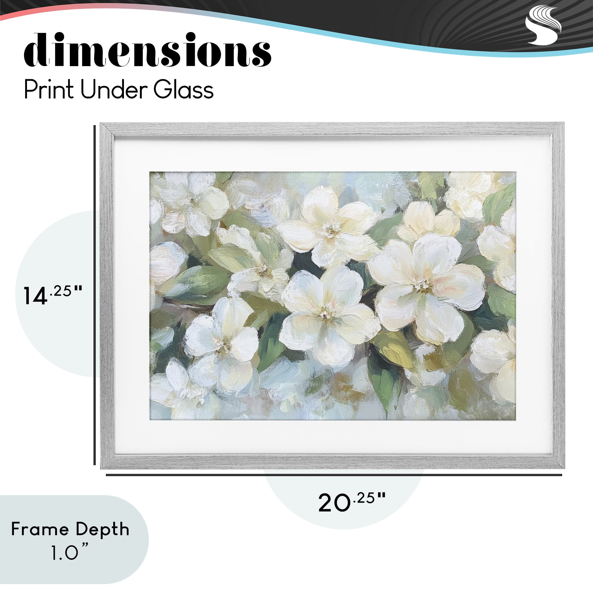Stupell Industries Painted White Flowers in Leaves Gray Framed Print Under Glass, design by Petal Prints Design