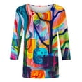 thumbnail image 4 of Women's Round Neck Blouse Dressy Casual Tops Tie Dye Ombre 3/4 Sleeve Loose Fit Flowy Tunic Tops Spring Elegant Shirts Vintage Fashion 2024 Summer Clothes for Teen Girls Multicolor T Shirts M, 4 of 5