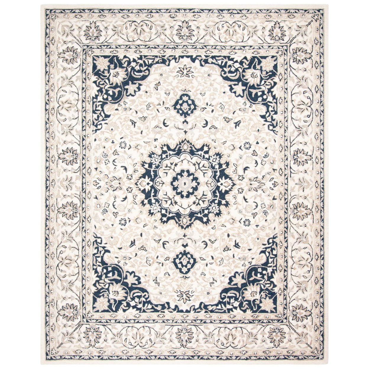 SAFAVIEH Micro-Loop Diamond Geometric Area Rug, Ivory/Navy, 5' x 5' Round