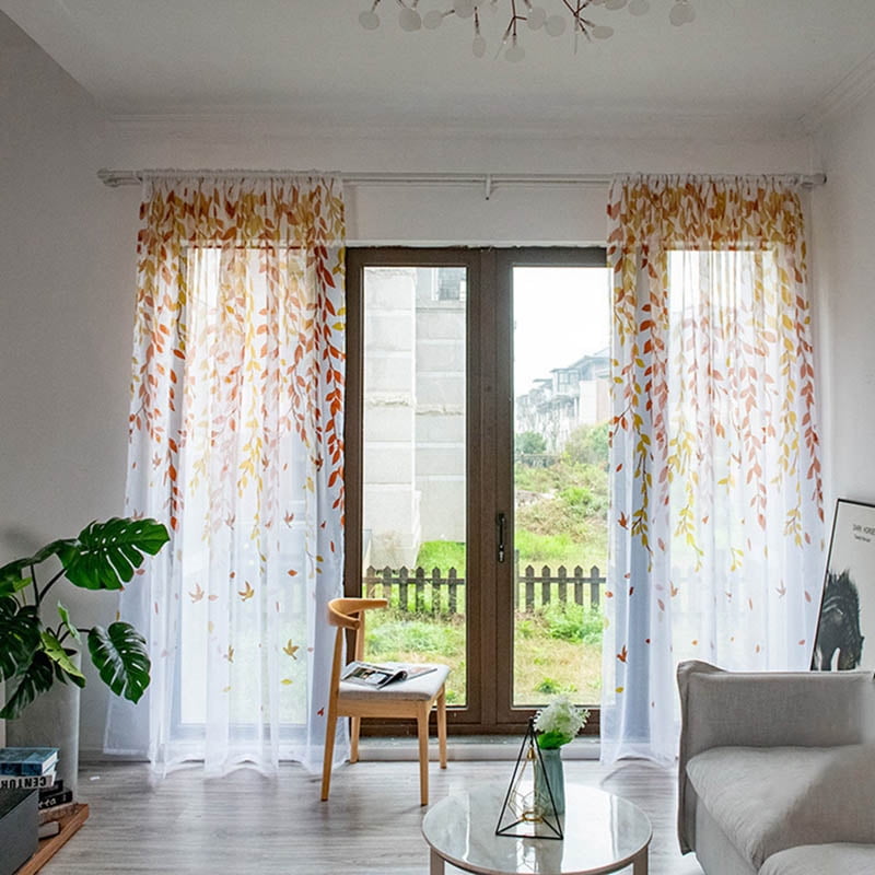 Cute Willow leaf Tulle Curtains Blinds Voile Pastoral Style Willow ...