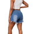 thumbnail image 3 of Women's High Waisted Ripped Denim Shorts with Pockets Frayed Raw Hem Distressed Jean Shorts for Summer Casual Wear Light Blue L, 3 of 5