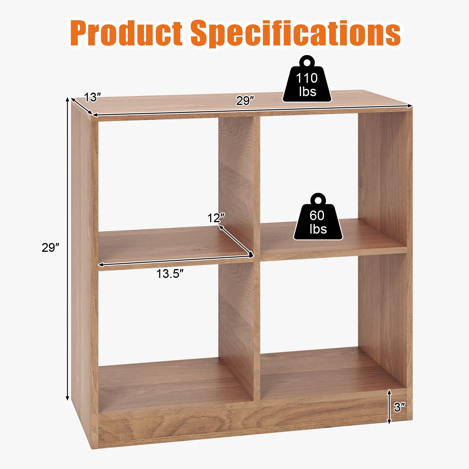 Giantex 4-Cube Bookcase, Freestanding Open Bookshelf, Storage Wooden Display Shelf, Natural