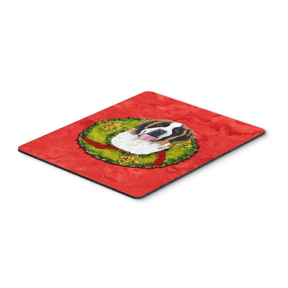 Saint Bernard Christmas Wreath Mouse Pad Hot Pad or Trivet