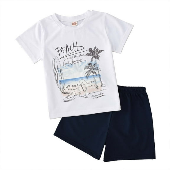 Boys Girls Two Piece Outfits Toddler Kid Baby Boys Summer Beach Print Short Sleeve Shorts Clothes Set Summer Outfits for Girls Boys