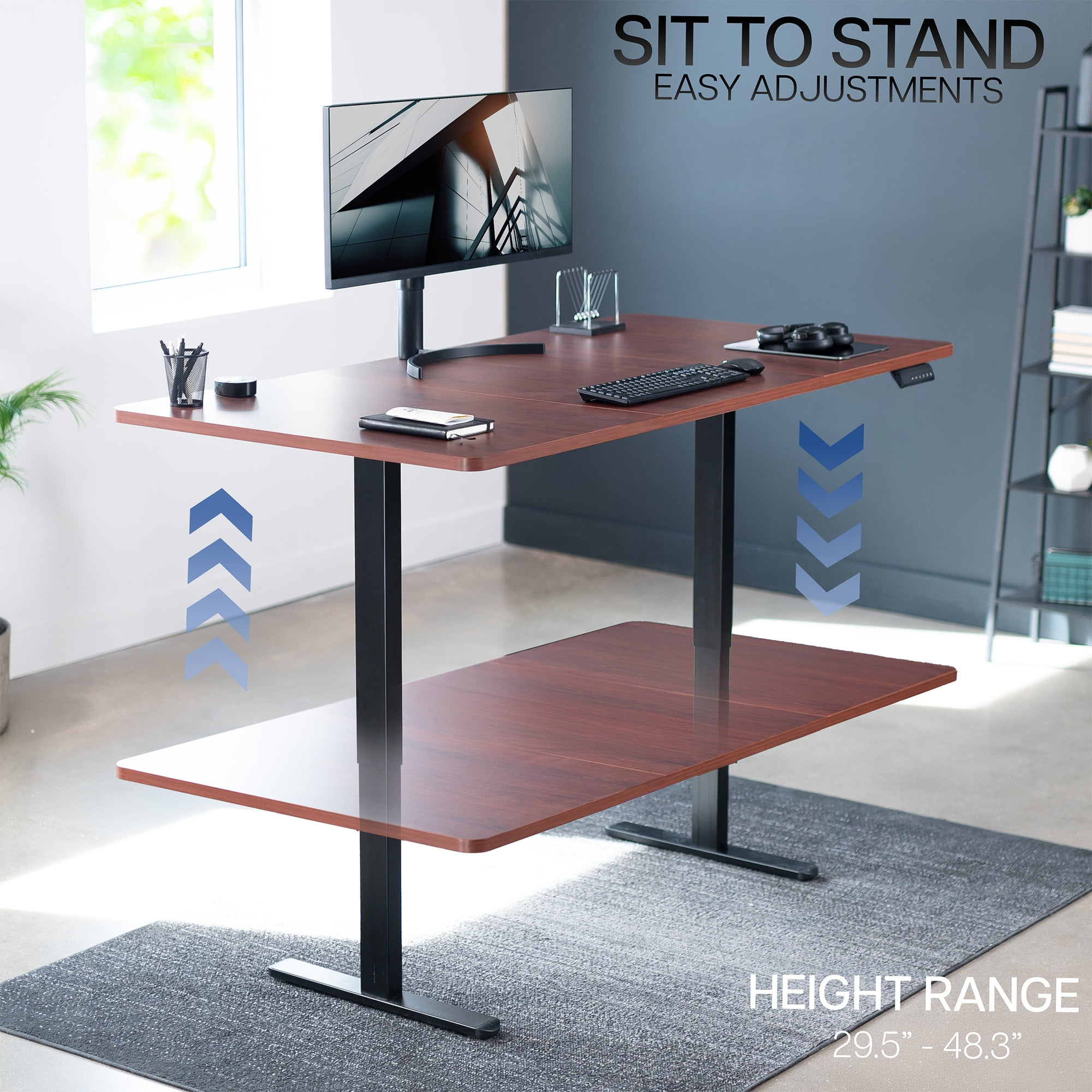 VIVO Electric Dual Motor 71” x 36” Standing Desk, Dark Walnut Top, Black Frame