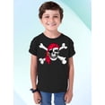 thumbnail image 2 of Pirate Skull Eye Patch Crossbones Youth T-shirt | Cruise Trip Theme Park Pool Halloween Costume Accessory | XS, Black, 2 of 5