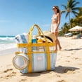 thumbnail image 5 of VORJELT Waterproof PVC Beach Tote Bag with Detachable Zipper Pouch, Striped Design, Large Capacity for Pool, Gym, Travel Yellow, 5 of 6