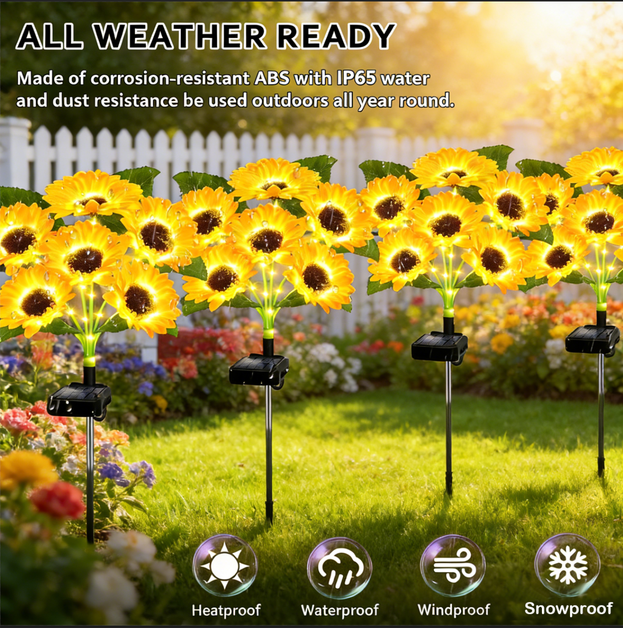 XINcc  4 Pack Outdoor Waterproof Solar Flower String Lights Sunflower Solar Powered Garden Yard Patio Decorations