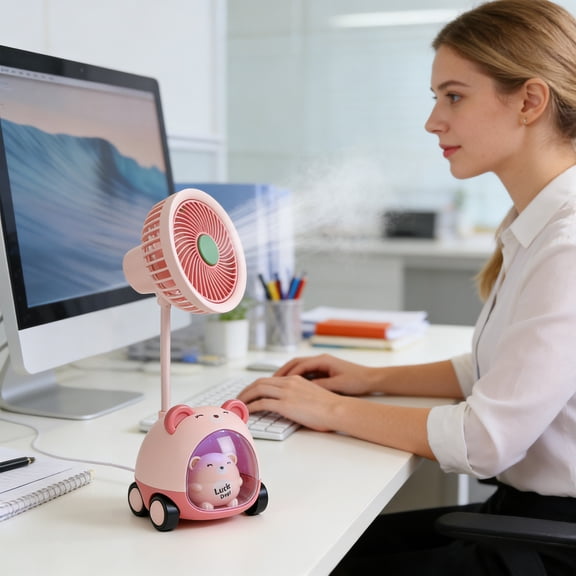 ToyKingdee Bear Portable USB Desk Fan, Cute Cooler for Bedroom, Office, Travel, Rechargeable Handheld Fan