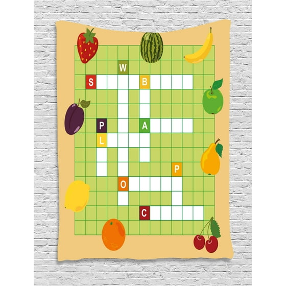 Word Search Puzzle Tapestry Graphic Summer Fruits With Word Search Puzzle Tapestry Graphic Summer Fruits With Educational Crossword Game For Kids Wall Hanging Bedroom Living Room Dorm Decor