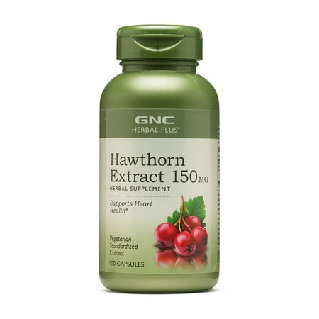 GNC Herbal Plus Hawthorn Extract 150mg Supplement, Vegetarian, Supports Heart Health, 100 Capsules, 100 Servings
