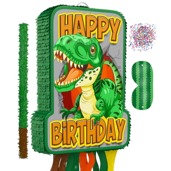 Jergrim Dinosaur Birthday Pinata, T-Rex Jurassic Party Decor, 4-Piece Dino Set
