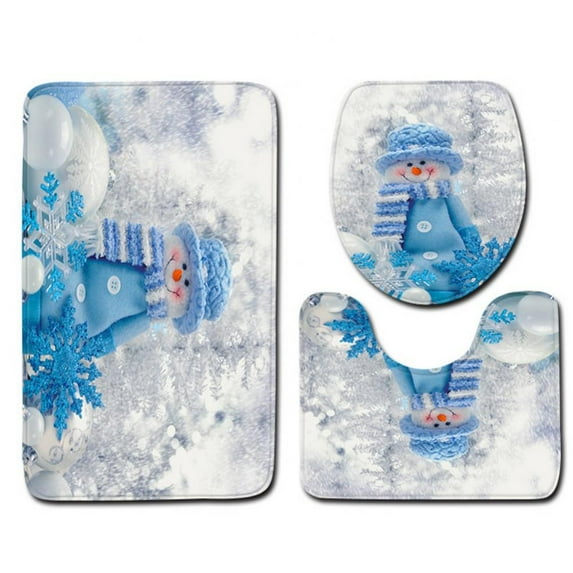Xmas Theme Non-Slip Floor Mat Xmas Snowman Bathroom Carpet Door Mat Toilet Three-Piece Non-Slip Floor Mat