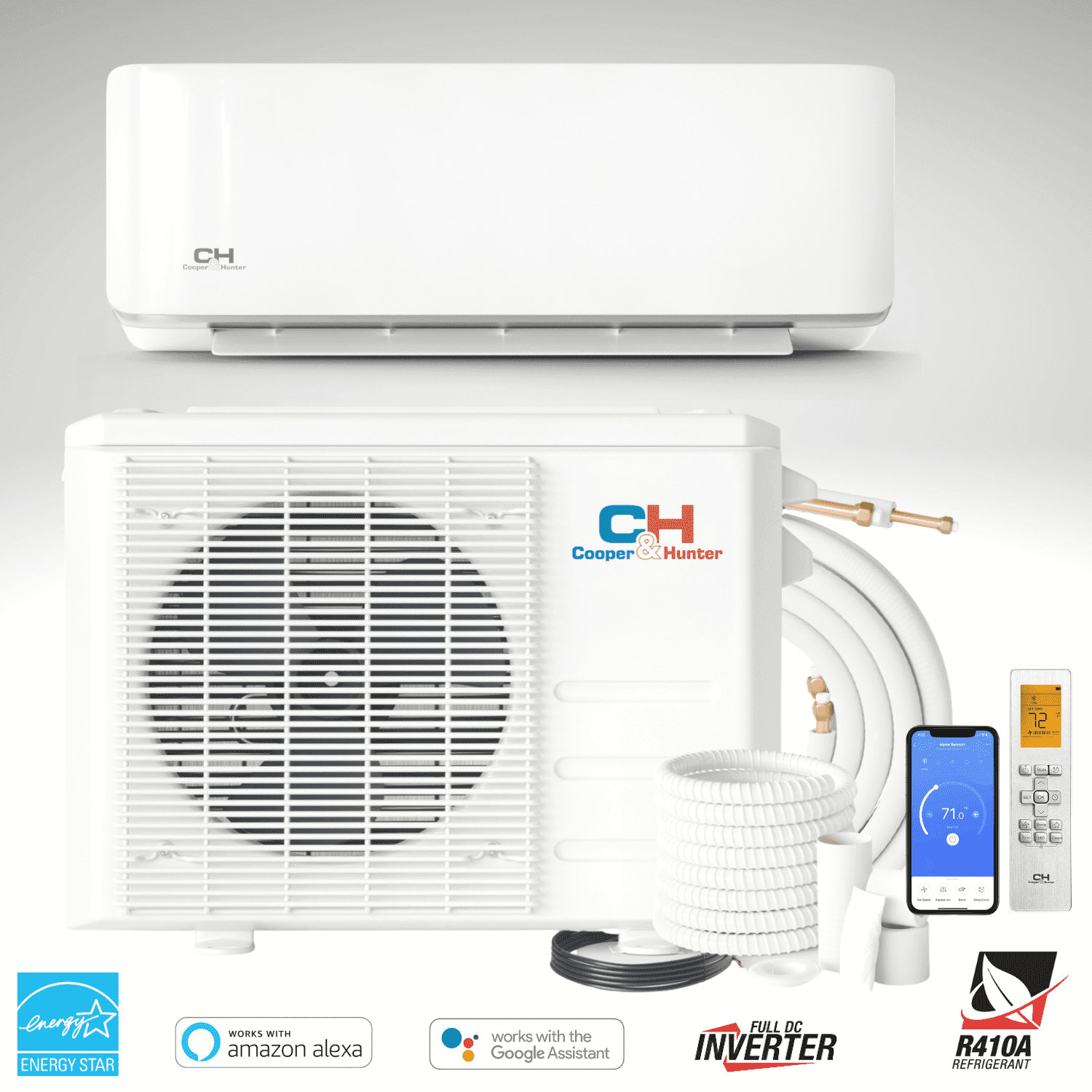 Cooper & Hunter 12000 BTU 115V Wall Mounted Mini Split Heat Pump Air Conditioner With 16ft Kit Cover 550 Sq Ft WiFi