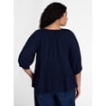 thumbnail image 3 of Terra & Sky Women's Plus Button Front Swing Top with Elbow Length Sleeves, Sizes 0X-5X, 3 of 5