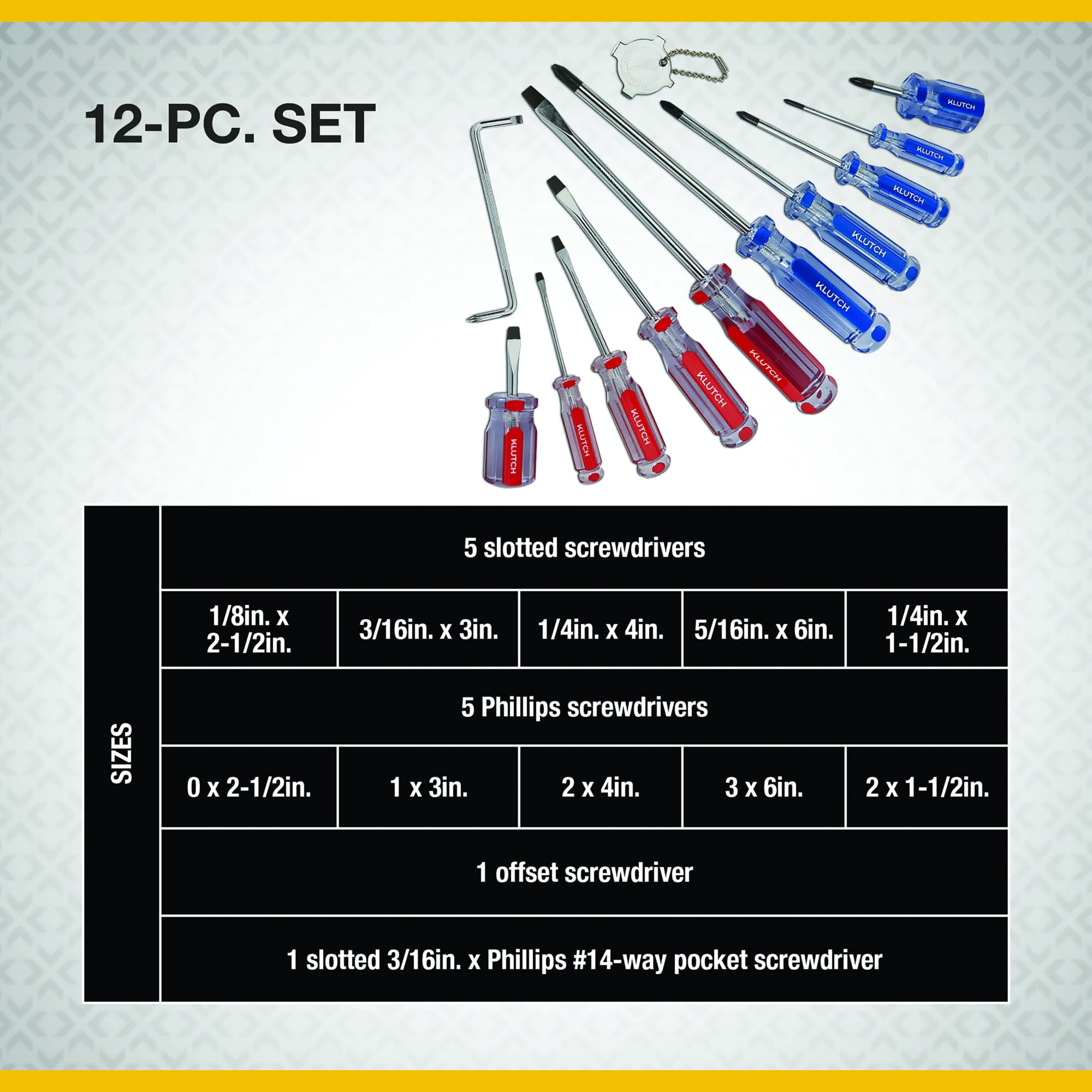 Klutch 12-Pc. Assorted Combination Screwdriver Set