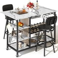 thumbnail image 2 of Lamerge 2 Person Folding Dining Table Set with Wheels and Wine Rack, White, 2 of 8
