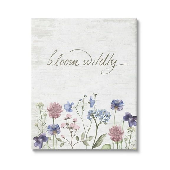 Stupell Industries Bloom Wildly Flower Blossoms Botanicals Rustic Design Graphic Art Gallery Wrapped Canvas Print Wall Art, Design by Lettered and Lined