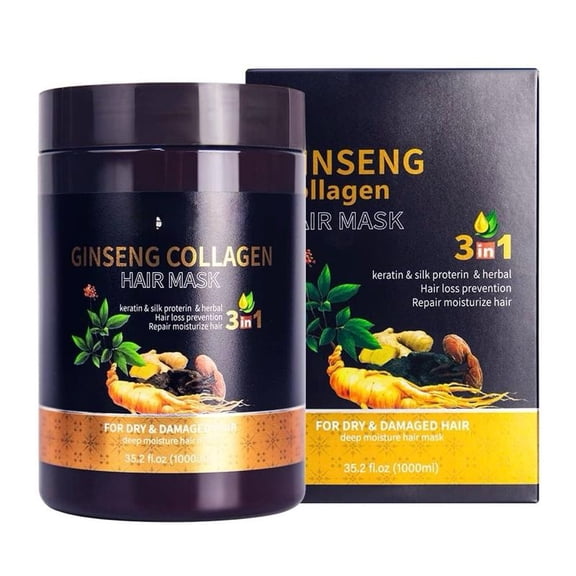 1000ml Collagen & Ginseng Hair Mask – Keratin & Silk Protein Hair Care Treatment for Smooth, Shiny & Soft Hair