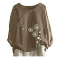 thumbnail image 2 of womens tops clearance under $10 Tops For Women Casual Spring Summer Women's Long Sleeve Cotton Linen Dandelion Graphic Print Crewneck Vintage Blouses Tops Plus Size, 2 of 4