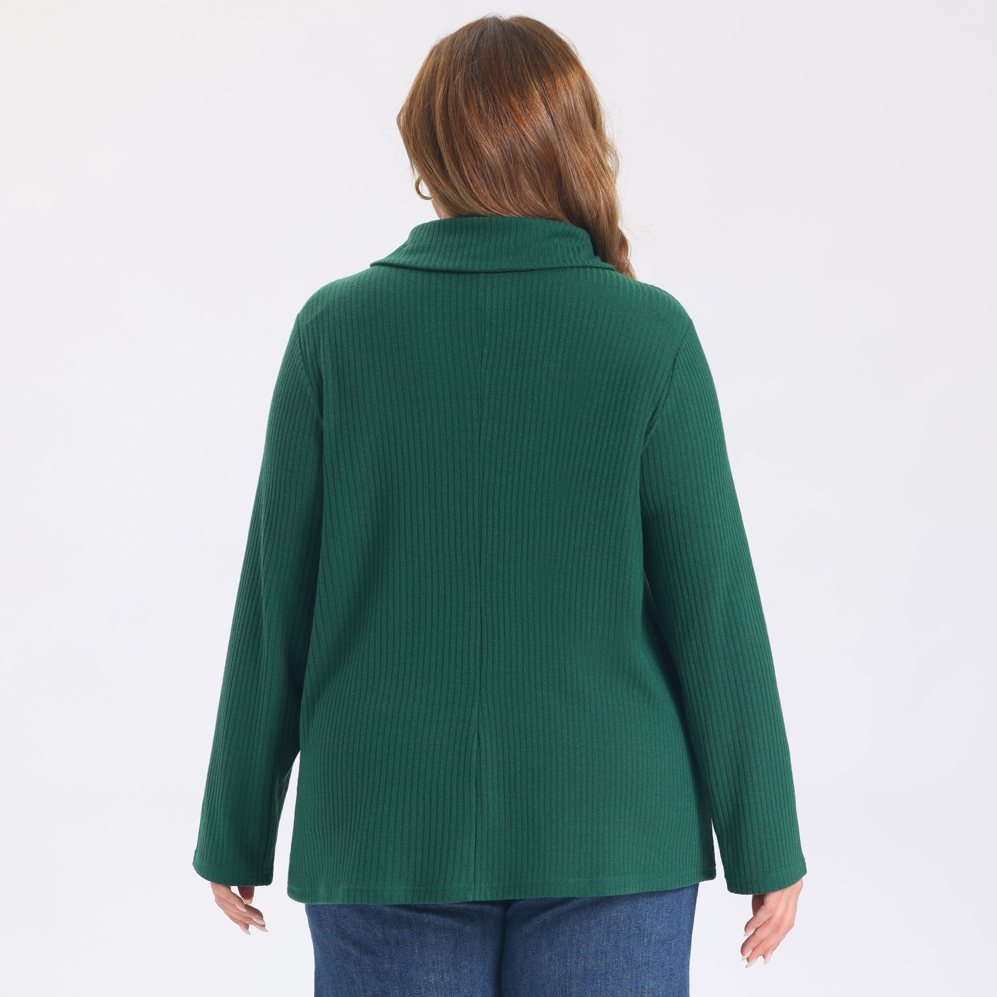 DARING DIVA Women's Plus Shawl Collar Button Decor V Neck Tops 1X Dark Green