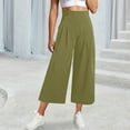 thumbnail image 2 of Fgnfyis Womens Wide Leg Cropped Suit Pants Work Business Summer Pleated Waisted Side Zipper Up Trousers with Pockets for Elegant Wear Green L, 2 of 7