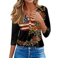 thumbnail image 4 of Women's 250th Anniversary USA Shirt Patriotic American Flag Print V-Neck Button 3/4 Sleeve T-Shirt, 4 of 6